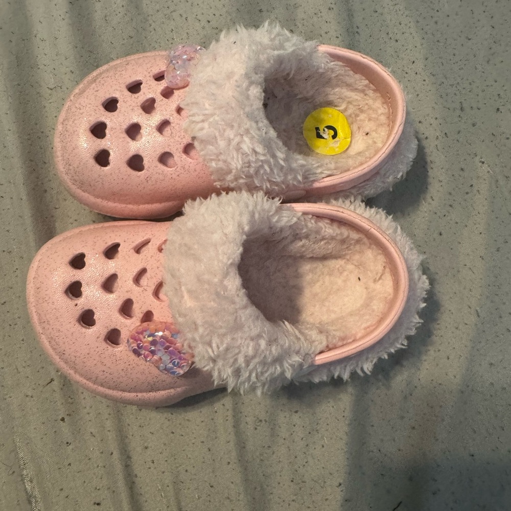 CROCS Pink and White Sandals with Cozy Lining used like new
